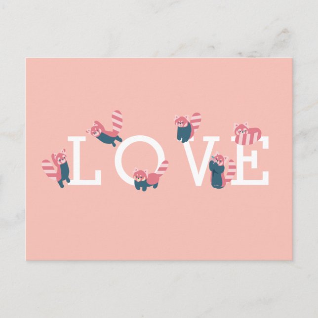 Postal simple de amor rosado panda roja (Anverso)