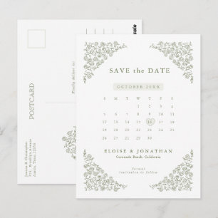 Postal Simple Delicado Calendario Floral Guardar la fecha