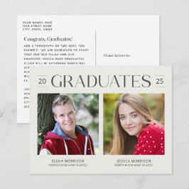 Postal Simple Doble Graduación Dos Fotos Crema y Gris