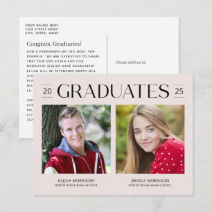 Postal Simple Doble Graduación Dos Fotos Rosa Rubor