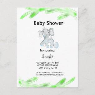 Postal Simple elefante bebé acuarela zapatos bebé gris az