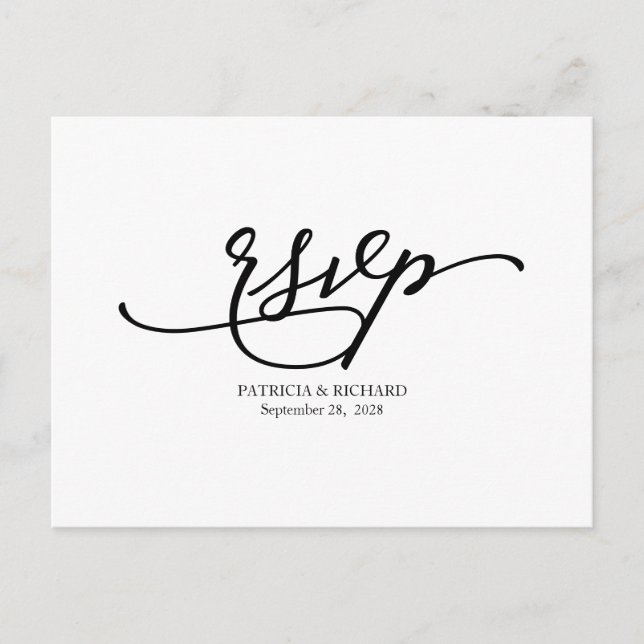 Postal Simple elegante boda caligráfica RSVP (Anverso)