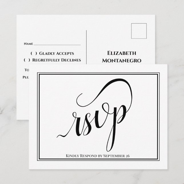 Postal Simple elegante boda caligráfica RSVP (Anverso / Reverso)
