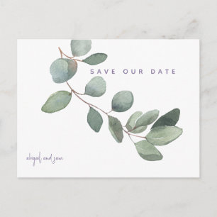 Postal Simple Eucalipto Lavanda Boda Guardar la Fecha