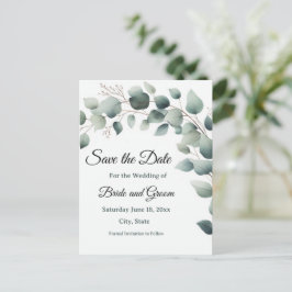 Postal Simple Eucalyptus Wedding Save the Date Postcard