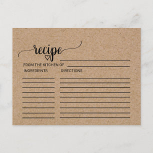 Postal Simple Faux Kraft Bridal Shower Recetales de ducha