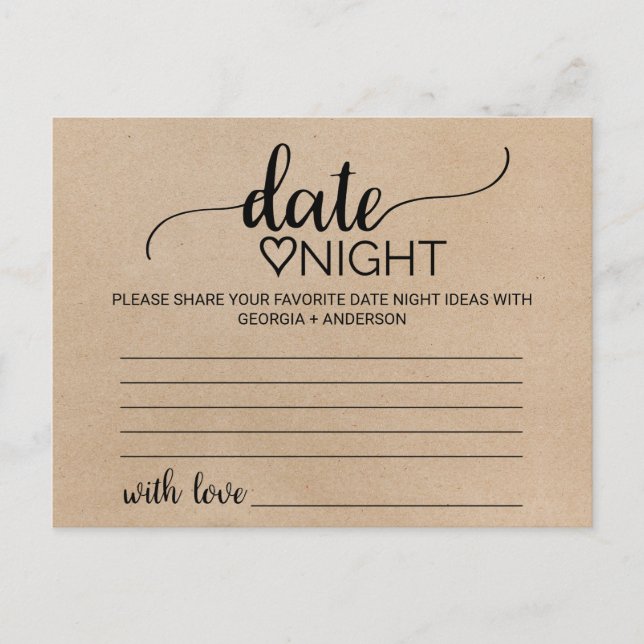 Postal Simple Faux Kraft Calligraphy Date Night Idea Card (Anverso)