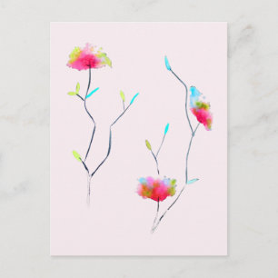 Postal Simple floral abstracto japonés inspirado en rosa