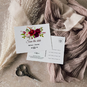 Postal Simple floral borgoñona salva la fecha