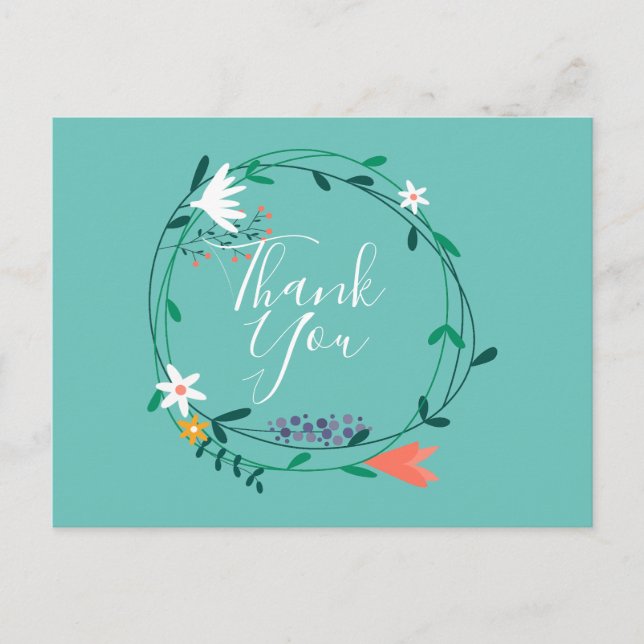 Postal Simple Floral Garland Business Gracias (Anverso)