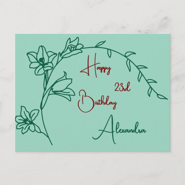 Postal Simple Floral Verde y Maroon Ave. (Anverso)