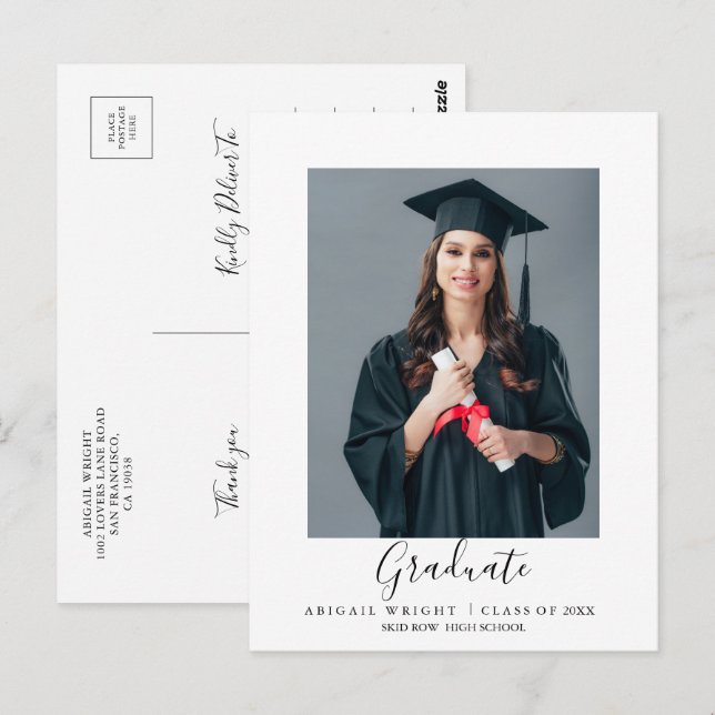 Postal Simple Foto Graduación Graduado Agradecido (Anverso / Reverso)