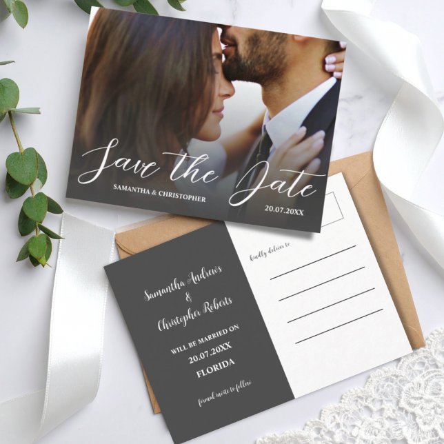 Postal Simple Foto Negro y Blanco Save the Date Boda   (Subido por el creador)