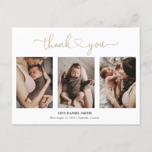 Postal Simple Gold Heart Script 3 Photo Baby Gracias
