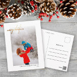 Postal Simple Gold Merry Christmas Photo White Postcard<br><div class="desc">Celebremos a los Navidades este año con estas simples y modernas postales vacacionales.</div>