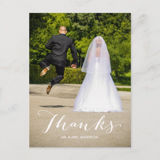 Postal Simple Gracias Boda de fotos Gracias Postcard (Anverso)