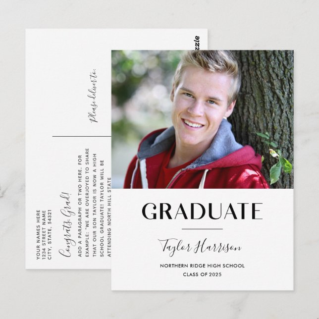 Postal Simple Graduación Negro y Blanco 2023 Graduación (Anverso / Reverso)