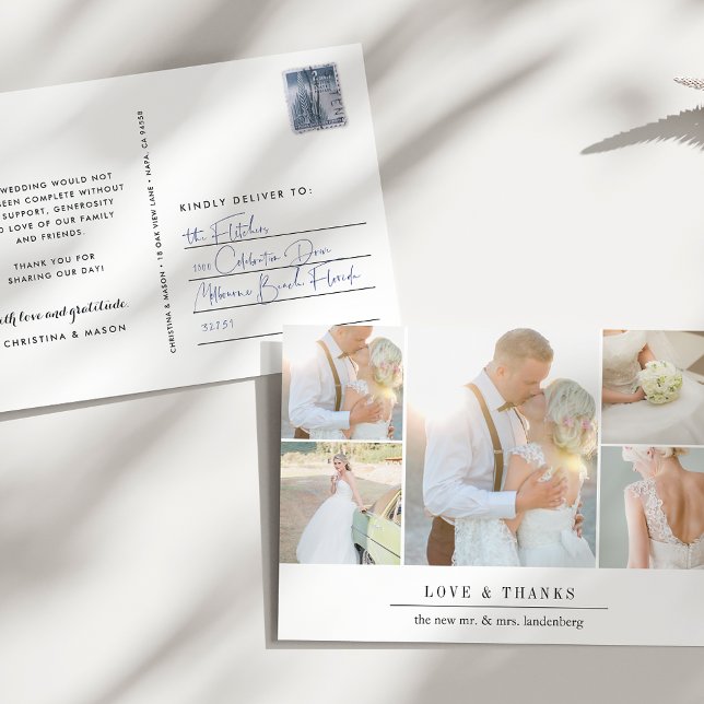 Postal Simple Gratitude | Wedding Photo Collage Thank You (Subido por el creador)