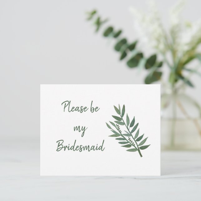 Postal Simple Greeneration Botanical Bridesmaid Propuesta (Anverso de pie)