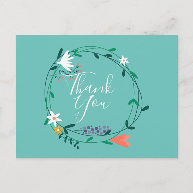 Postal Simple guirnalda floral guión agradecimiento empre (Anverso)