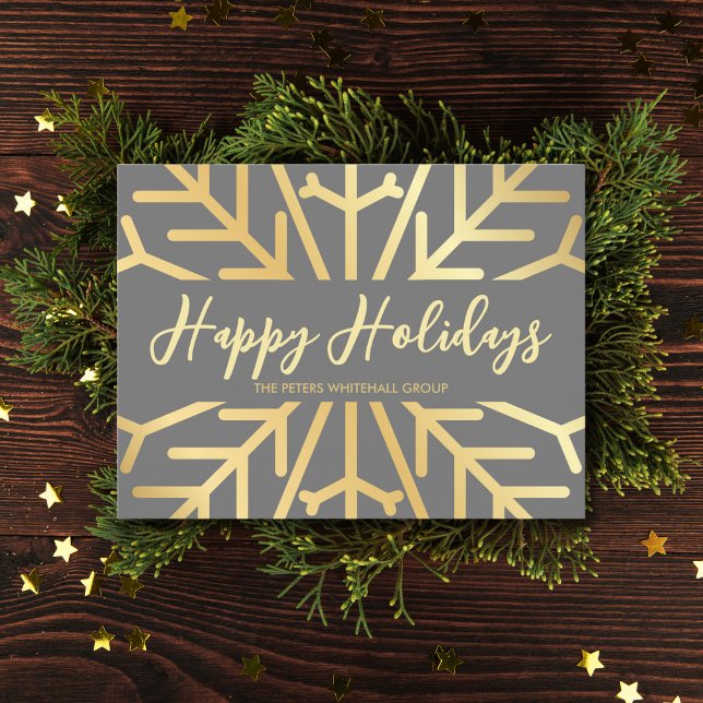 Postal Simple Happy Holidays snowflake gold business (Subido por el creador)