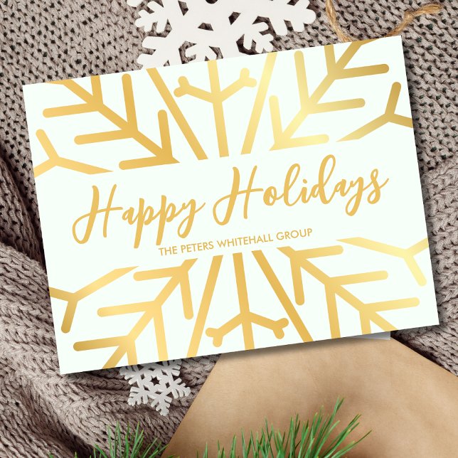 Postal Simple Happy Holidays Snowflake Gold Business (Subido por el creador)