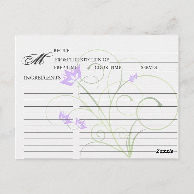 Postal Simple Lavender Swirly Swirly Recetales (Reverso)