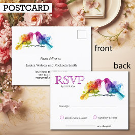 Postal simple LGBTQ+ Aves con arco iris