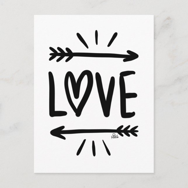 Postal Simple "LOVE" Letando negro en blanco (Anverso)