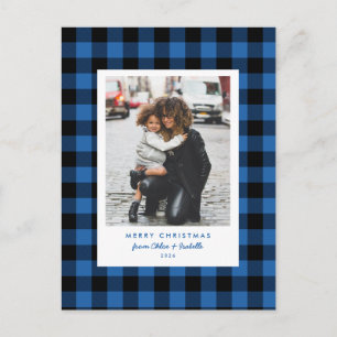 Postal Simple Marco Plaid Azul de Búfalo Navidad Foto