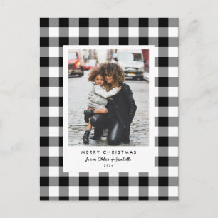 Postal Simple Marco Plaid Búfalo Blanco Navidad Foto