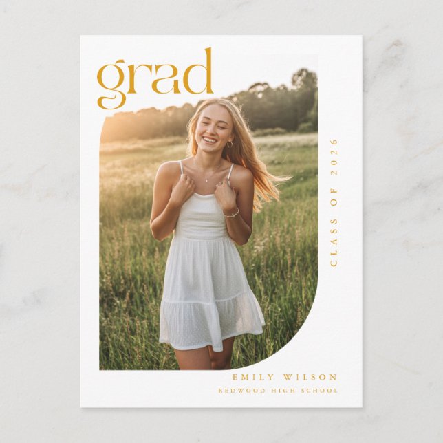 Postal Simple Minimal Arch Photo Gold Script Graduation (Anverso)