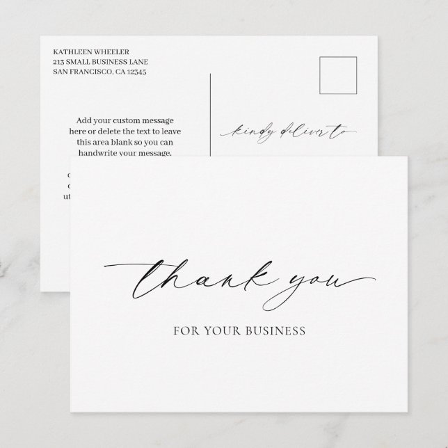 Postal Simple Minimal Elegante Agradecimiento Empresarial (Anverso / Reverso)