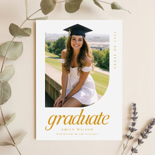 Postal Simple Minimal Foto Graduación Guión Dorado