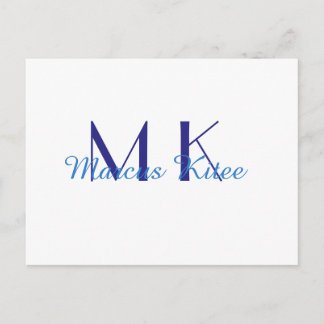 Postal simple minimal monogram personalized name blue ret