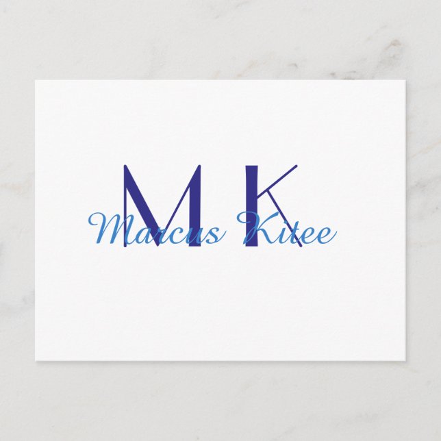 Postal simple minimal monogram personalized name blue ret (Anverso)