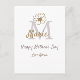 Postal simple minimal mother's day monogram golden gray f