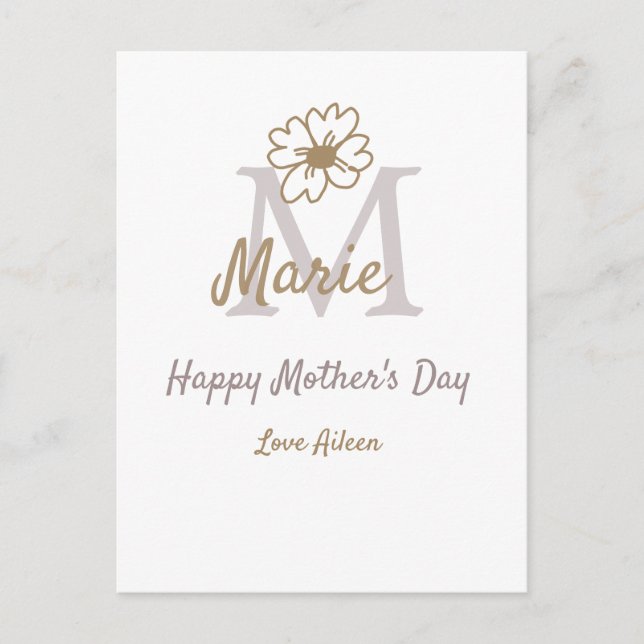 Postal simple minimal mother's day monogram golden gray f (Anverso)