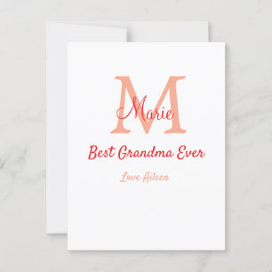 Postal simple mínimo mejor Abuela nunca texto de monogram
