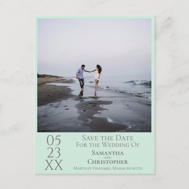 Postal Simple Mint Green Wedding Save the Date Photo (Anverso)