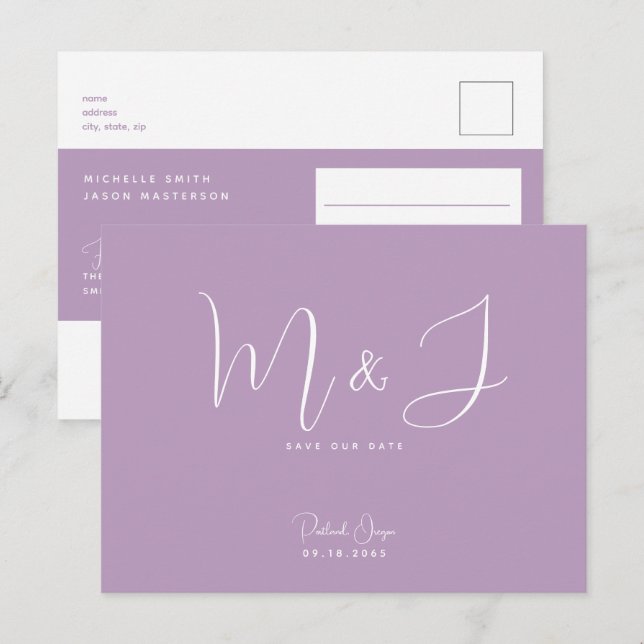 Postal Simple Moderno Ahorra la Fecha de Boda Lavanda (Anverso / Reverso)