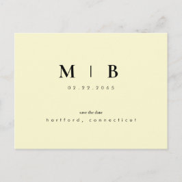 Postal Simple Monograma Amarillo de Boda Save the Date 