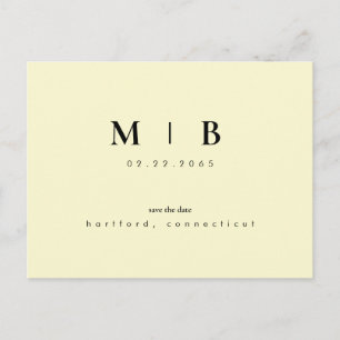 Postal Simple Monograma Amarillo de Boda Save the Date 