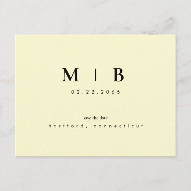 Postal Simple Monograma Amarillo de Boda Save the Date  (Anverso)