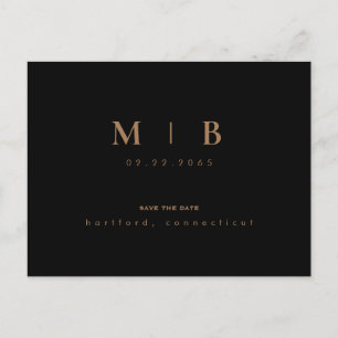 Postal Simple Monograma Dorado Negro Save the Date 