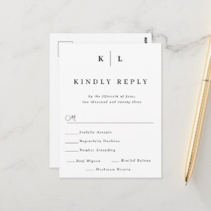 Postal simple monograma RSVP con tarjeta