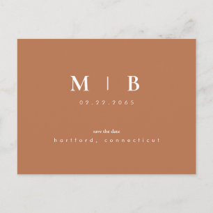 Postal Simple Monograma Terracota Save the Date Código QR
