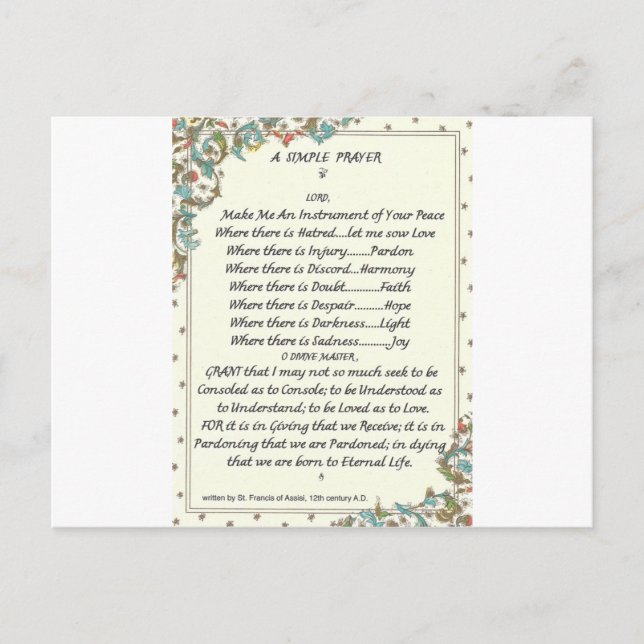 Postal simple oración=st. francis=pope francis=florentina (Anverso)