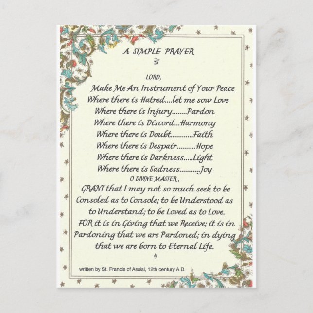 Postal simple oración=st. francis=pope francis=florentina (Anverso)