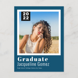 Postal Simple Photo Graduation 2022 Party Invitation Blue